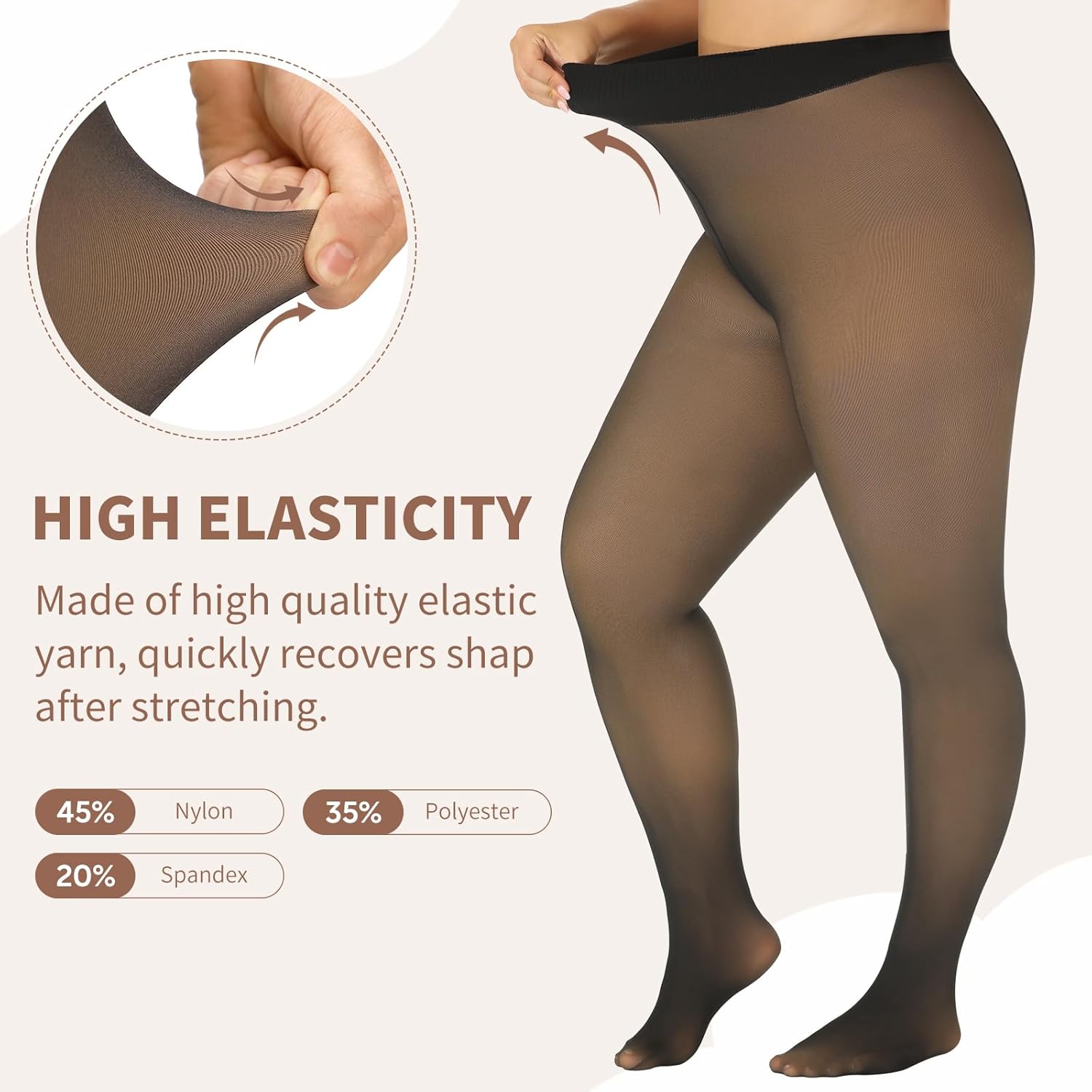 Plus Size Fleece Lined Tight, Fake Translucent Winter Warm Thermal Leggings for Women, Black Thick Pantyhose - Image 4