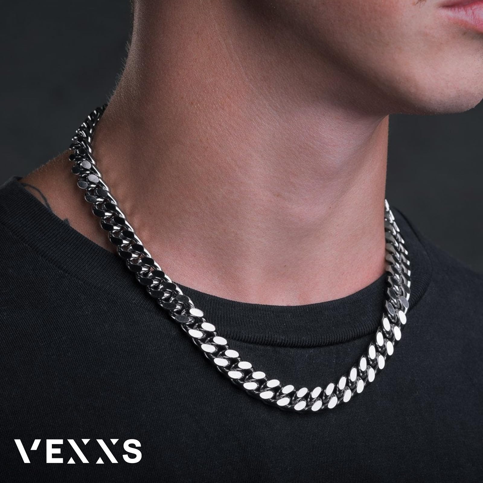 VEXXS Panzerkette Herren 10/12mm,18 Karat Vergoldet Edelstahl cuban chain, Flache Kubanische halskette Herren Kette,Goldkette für Herren Männer Jungen, Herren Schmuck Geschenk,46-66cm