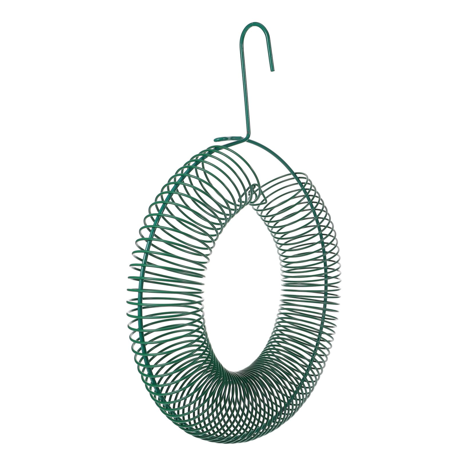 WOONEKY Mangeoire à Oiseaux Suspendue en Fer Solide Ressort De Boule Verte, Outil d'alimentation Pratique pour Jardin Extérieur, Support Alimentaire Polyvalent pour Perroquets Et Oiseaux Sauvages