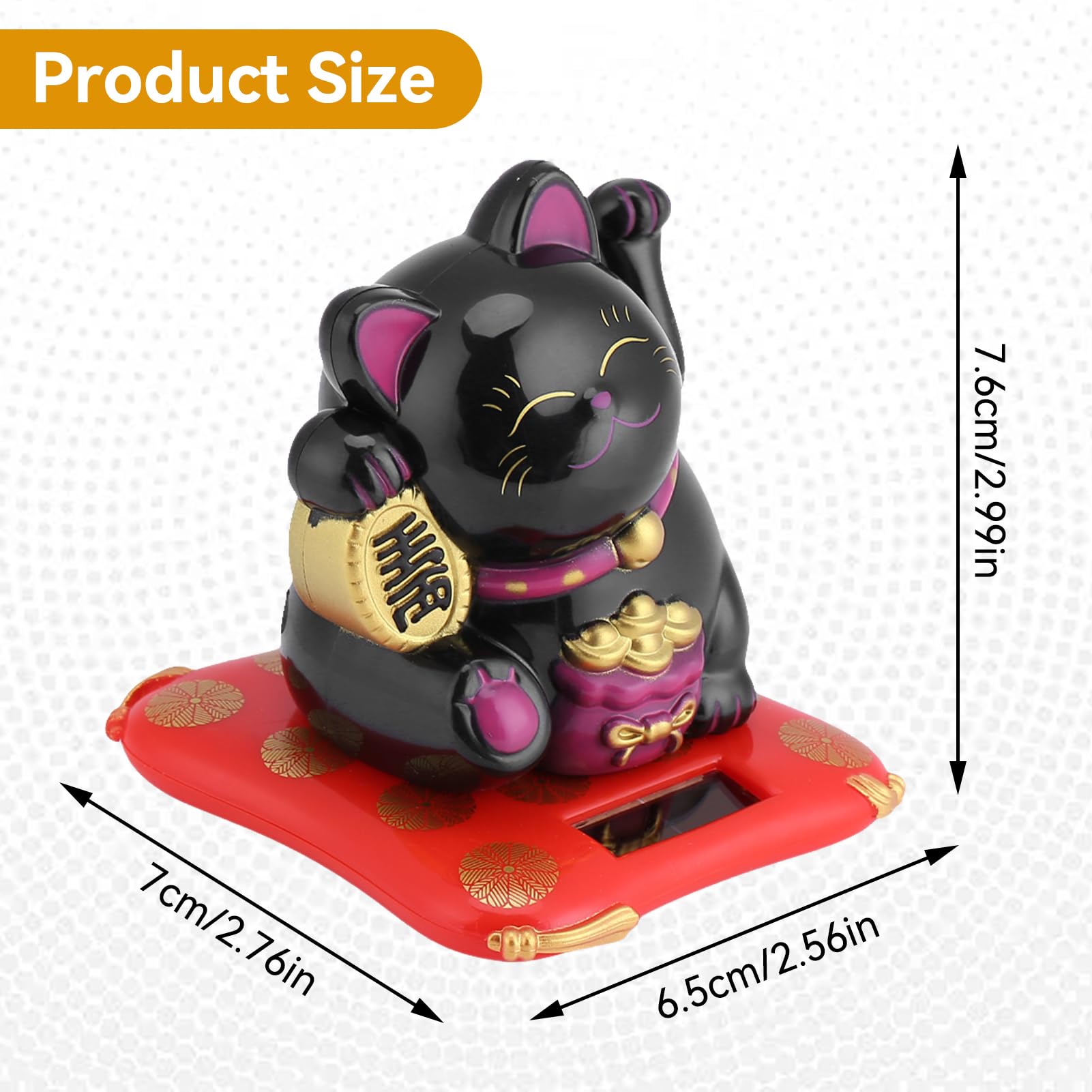Lucky Cat Solar Powered, Waving Arm Chinese Lucky Money Cat Ornament Feng Shui Decor Lucky Cat Statue for Home, Office Front Desk, Car