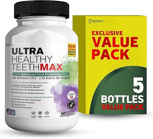 Suplemento probiótico Ultra Healthy Teeth Max, 40 mil millones de UFC, 60 cápsulas, fórmula avanzada de salud bucal (5)