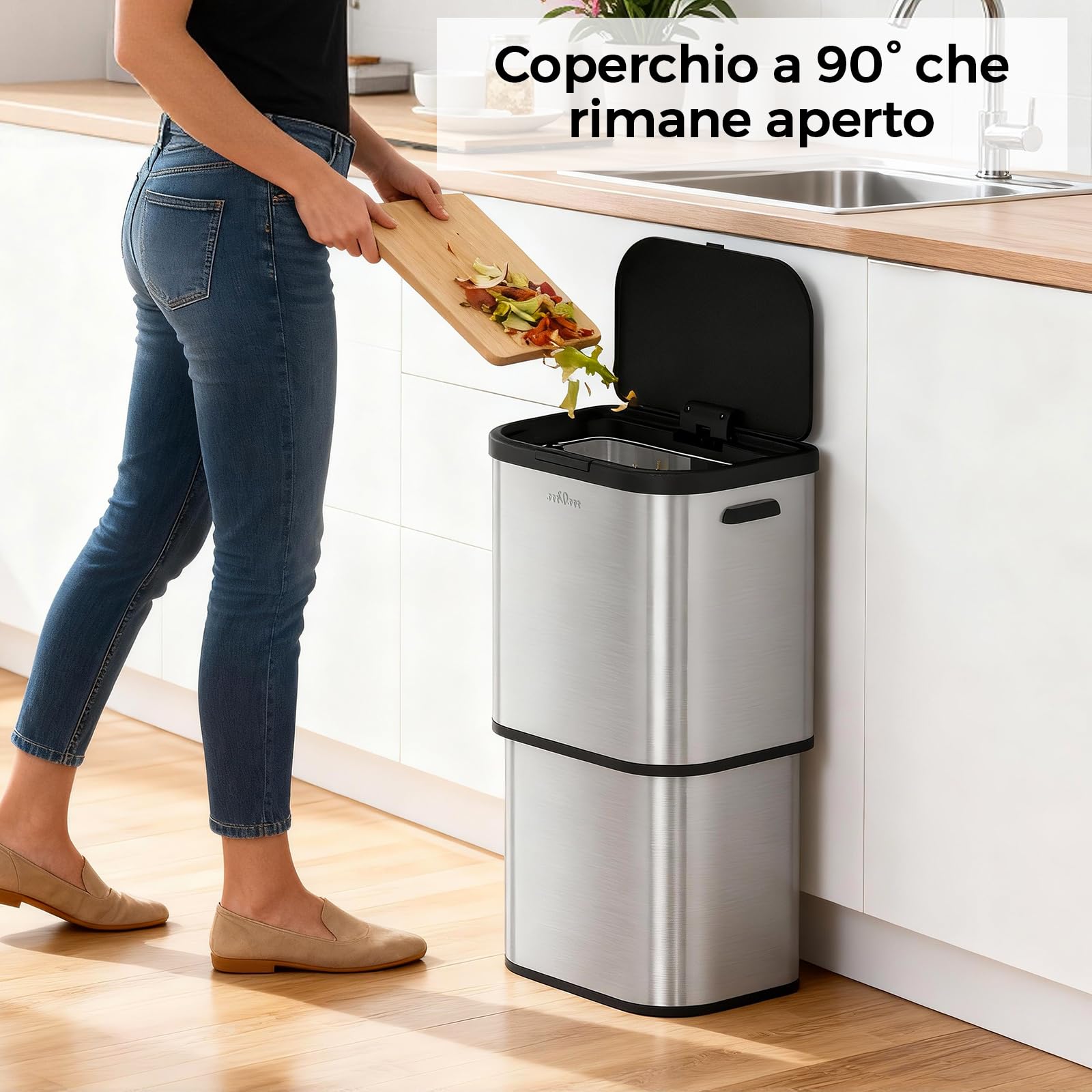 mVm Pattumiera Grande in Acciaio 70L, Cestino Grande Capacità con Chiusura Ammortizzata, Design Semplice Senza Secchio Interno, Bidone Multiuso per Ufficio, Balcone, Casa