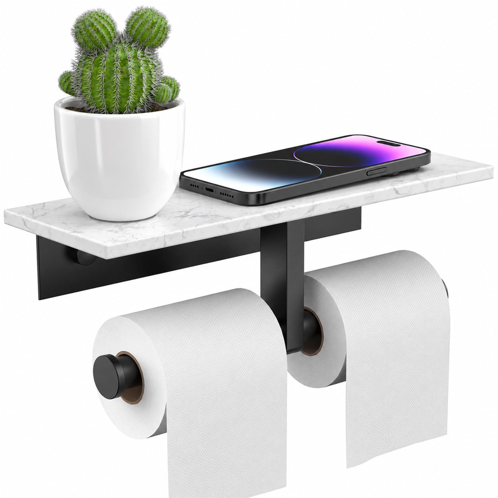 BWE Brushed Gold Toilet Paper Holder with Marble Shelf Wall Mounted — Amazon image 10