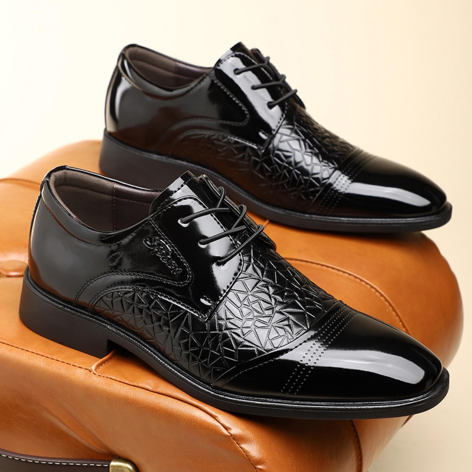 Scarpe Eleganti Uomo Classiche Scarpe Oxford in Pelle Verniciata Stringate per Matrimoni E Affari