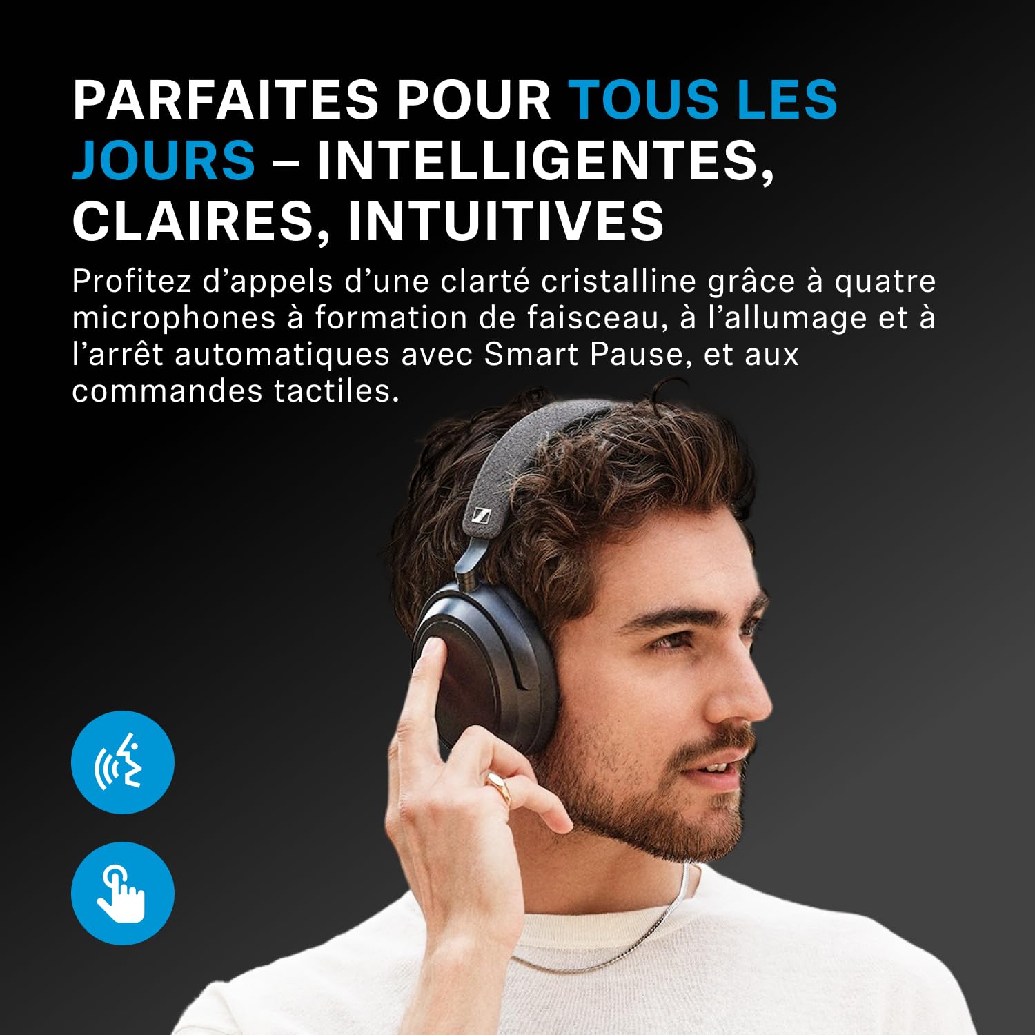 Sennheiser MOMENTUM 4 Casque Sans Fil à Réduction de Bruit, Casque Bluetooth pour Appels d'une Clarté Cristalline avec ANC Adaptatif, Casque Over Ear, 60 Heures d'Autonomie, Design Pliable, Noir