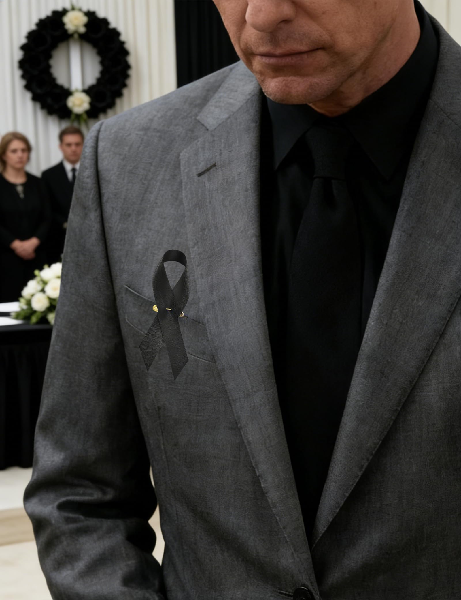 Alfiler Lazo de Duelo, Broches de Satin Negro para Funeral Accesorios 50 Unidades