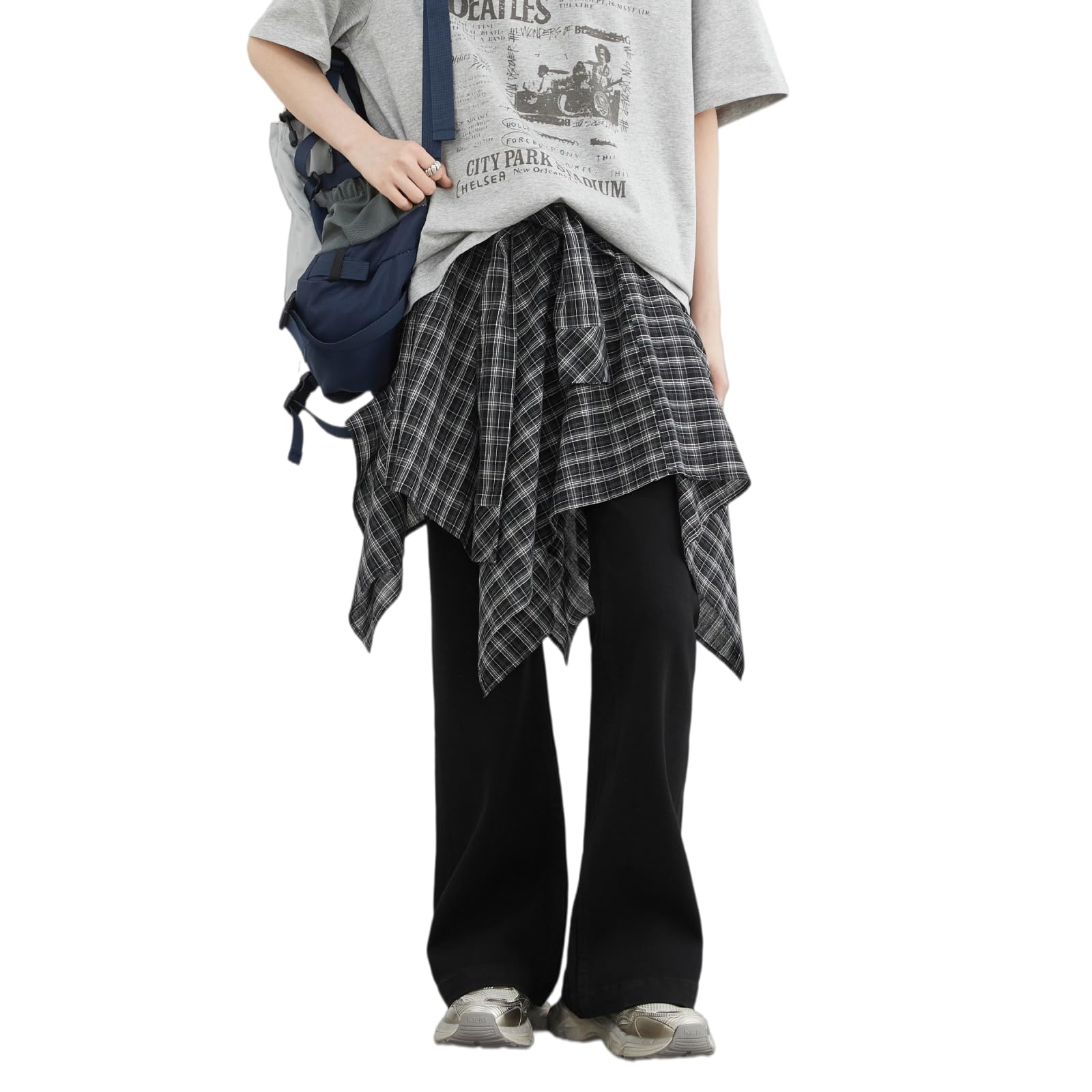 Minigonna Donna Alta Vita Plaid Asimmetrica Corsa Cravatta Frontale A-Line Mini Gonna, Elastico Corsa-HH-l
