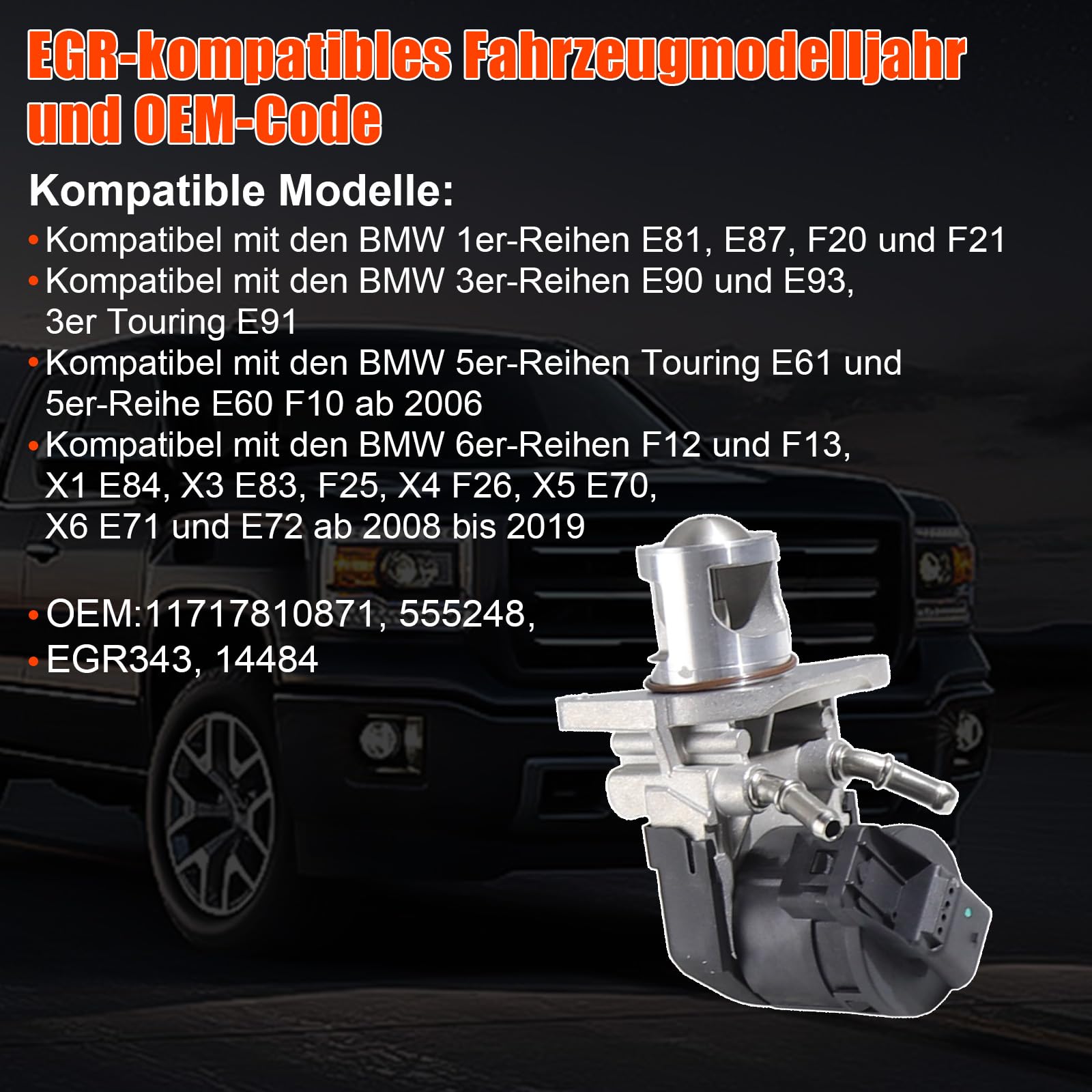 AGR Ventil für BMW 1er 3er 3er Touring E91 5er E60 F10 2006-Heute E61 6er F12 F13 X1 E84 X3 E83 F25 X4 F26 X5 E70 X6 Kompatibel Ersatz 555248