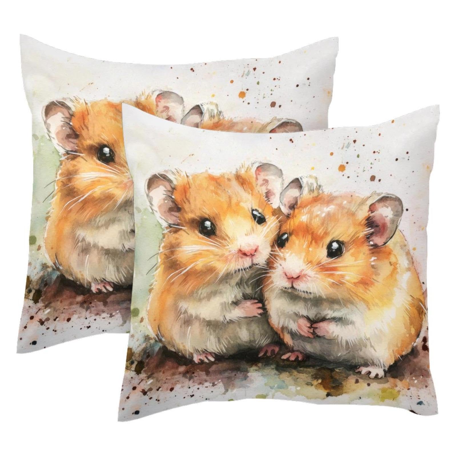 Housse de coussin velours 50x50 motif hamster pour salon cosy