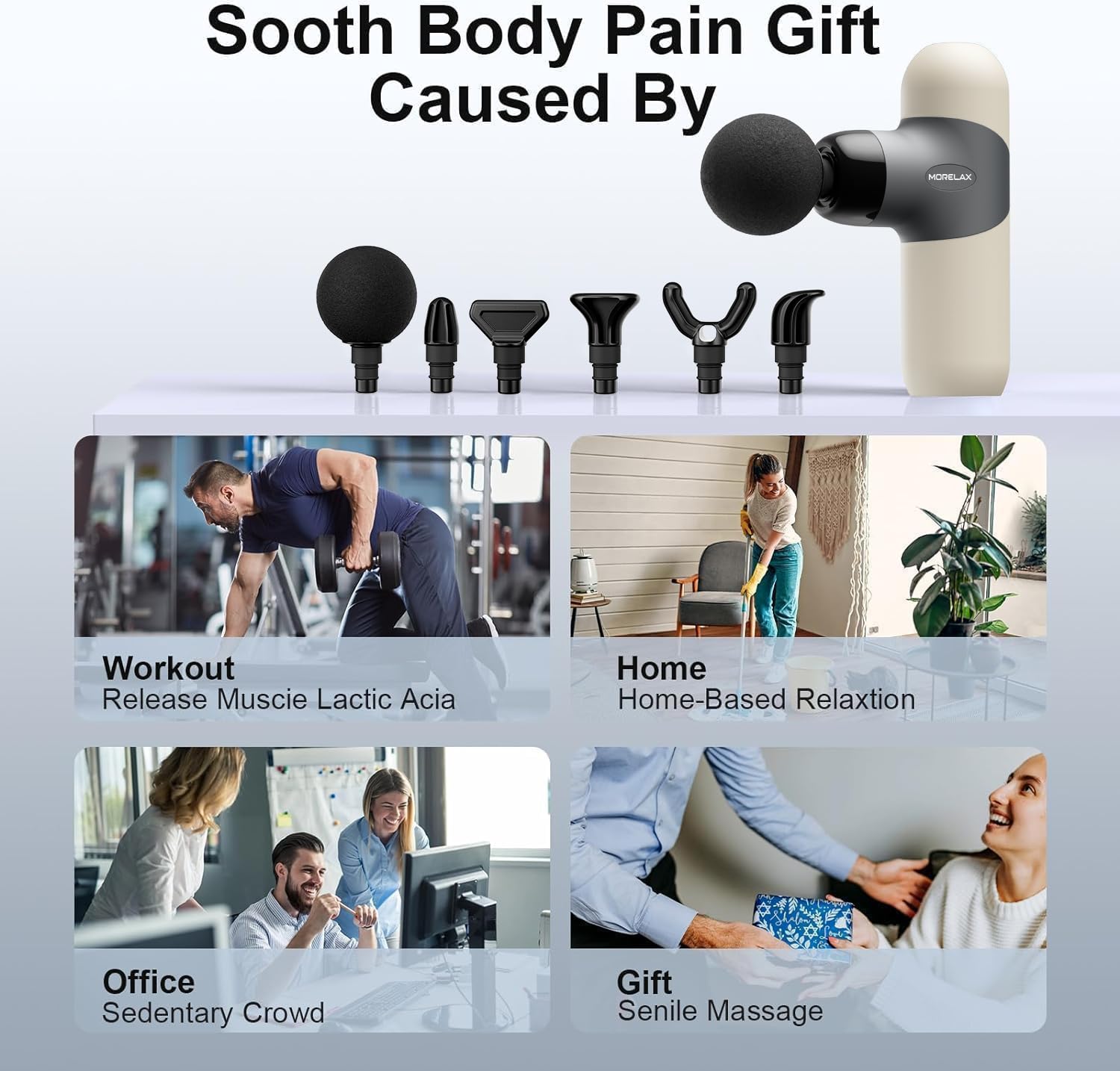 Morelax Mini Massagepistole Massagegerät Massage gun, handliche Massage Gun mit 6 Massageköpfen, 4 Geschwindigkeiten, bestes Geschenk, Massage Pistole zur Muskelkater und Steifheit