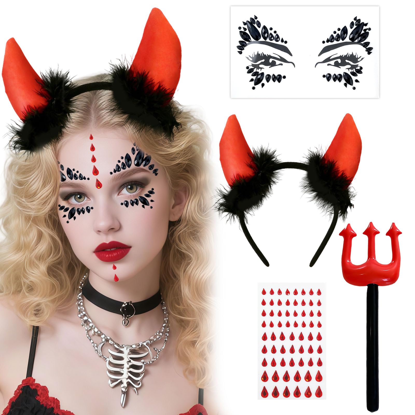 Cerchietto per Halloween da donna, con corna da diavolo, accessori per Halloween, 2 pezzi