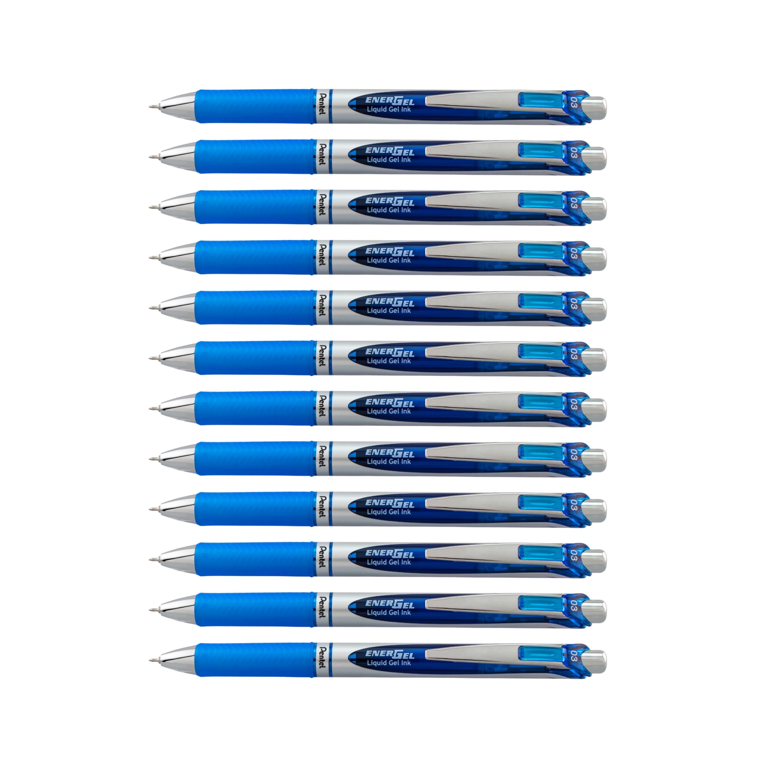 Pentel EnerGel RTX Retractable Liquid Gel Pen, Extra Fine Line, Needle Tip, Blue Ink,12 pack (BLN73-C), 0.3mm needle