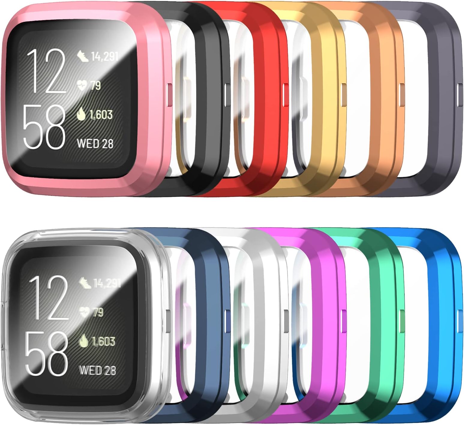 12 Pack Case for Fitbit Versa 2 with Screen Protector, Haojavo Soft TPU Full Protective Cover Ultra-Thin Scratch Resistant Slim Fit Plated Bumper for Fitbit Versa 2 Accessories