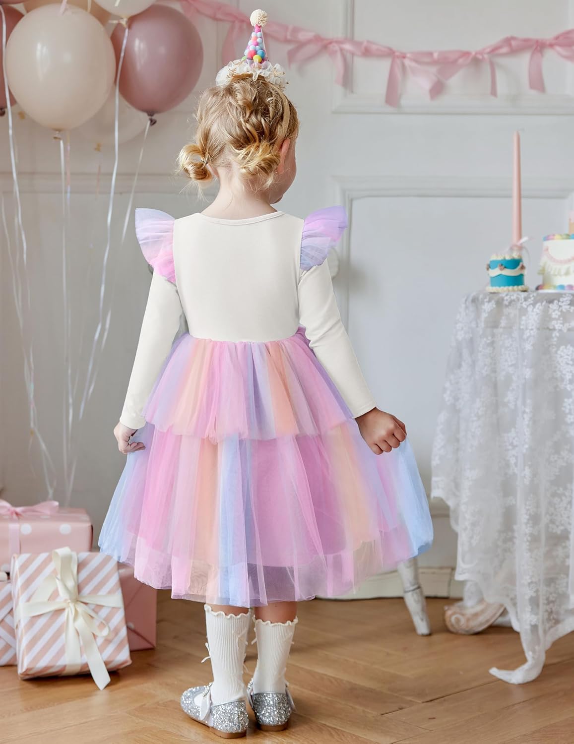 Arshiner Toddler Girls Tutu Dress Princess Tiered Tulle Long Sleeve Bowknot Birthday Party Dresses - Image 5