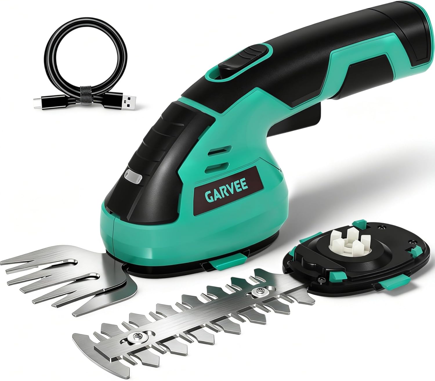 Garvee Cordless Hedge Trimmer - Small Garden 2 in 1 Handheld 7.2V Electric Grass Shears/Grass Cutter Rechargeable Lithium-Ion 2.0 Ah Battery and Type-C Cable Included Shrubbery Trimmer