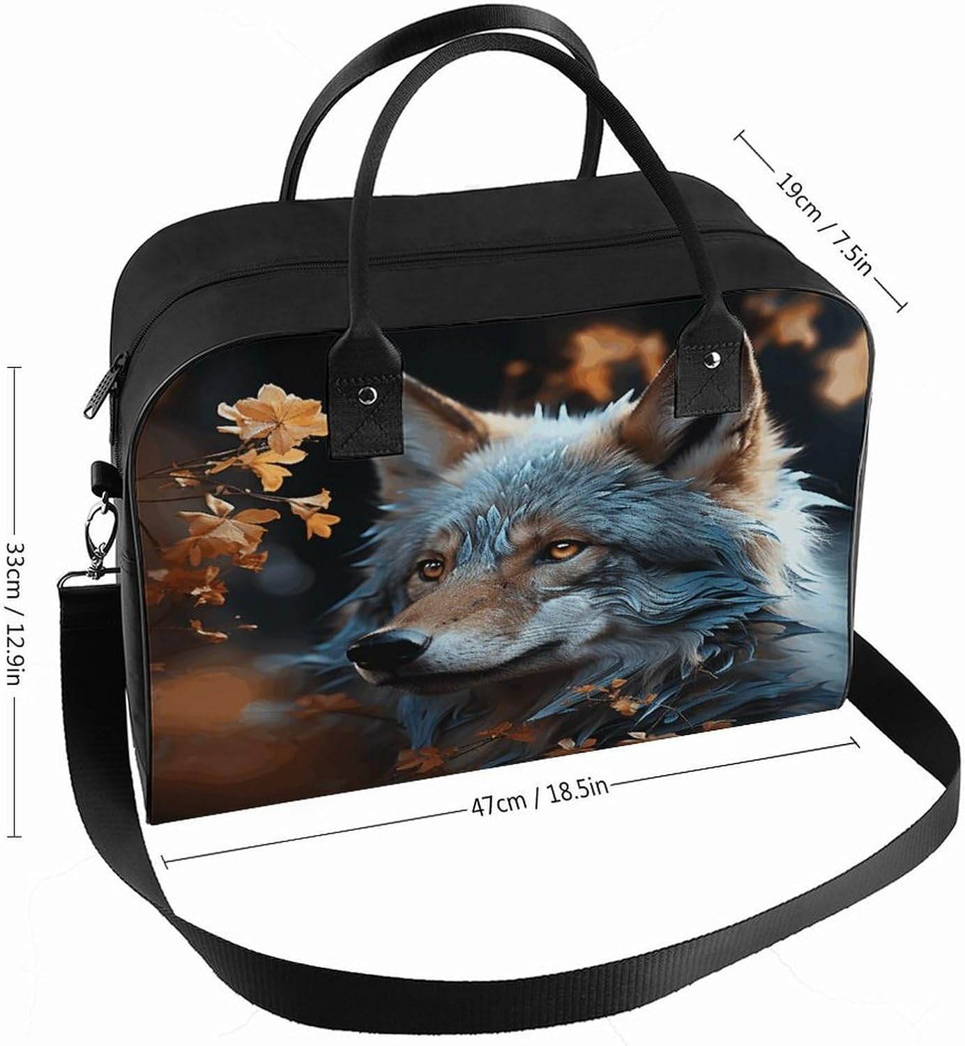 Autumn Leaves And A Wolf Laptop Bag with Shoulder Strap image 2