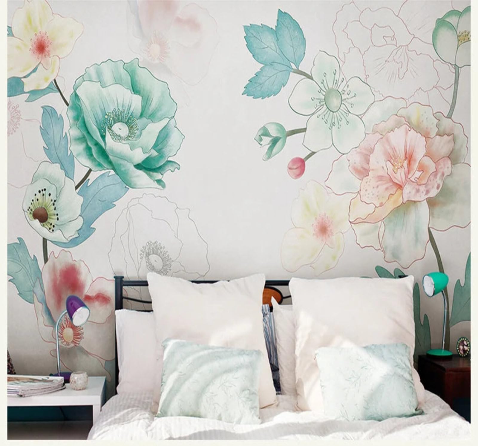 Tzxztt Minimalist Elegant Fresh Painted Floral Modern 3D Wallpaper Premium Textured Silk Neutral Tones Material Ideal for Living Room Bedroom-350cm×256cm
