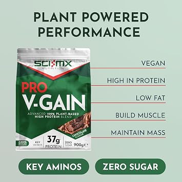SCI-MX Pro-V Gain • Vegan Chocolate Flavour • 2.2KG (49 servings) | SCI-MX Pro-V Gain • Vegan Chocolate Flavour • High Protein Formula • Muscle Growth Support • Plant Based Nutrition