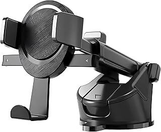 حامل هاتف للسيارة EH260 – دوران 360 درجة – تثبيت قوي –التثبيت على الزجاج الأمامي اولوحة القيادة - لون أسود