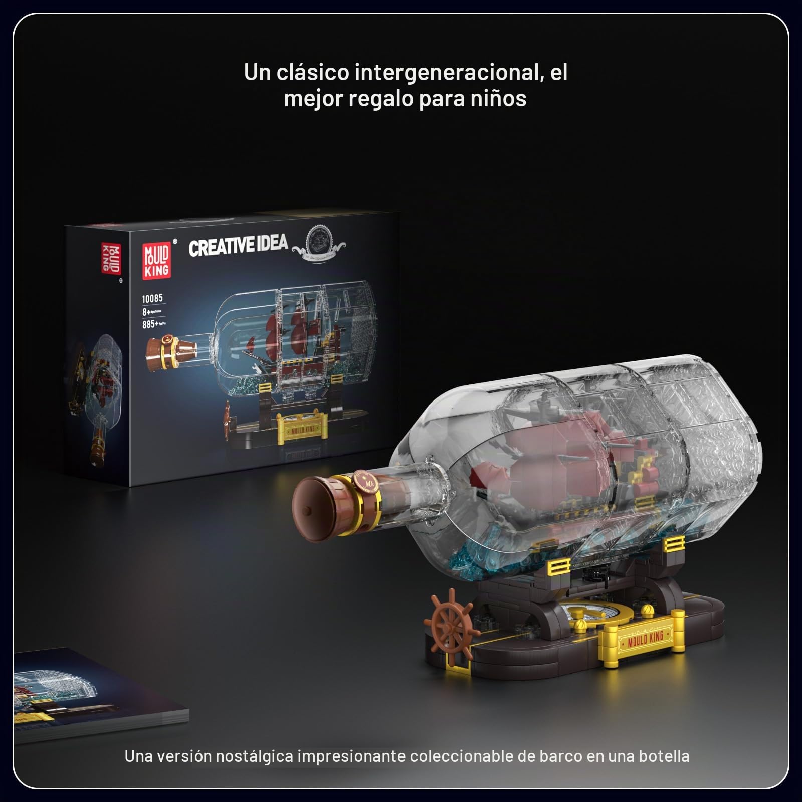 Mould King 10085 Barco Pirata en Botella, Bloques de construcción The Queen Revenge, velero, Bloques de sujeción, colector, Modelo de Barco, Regalo para niños a Partir de 8 años (885 Piezas)