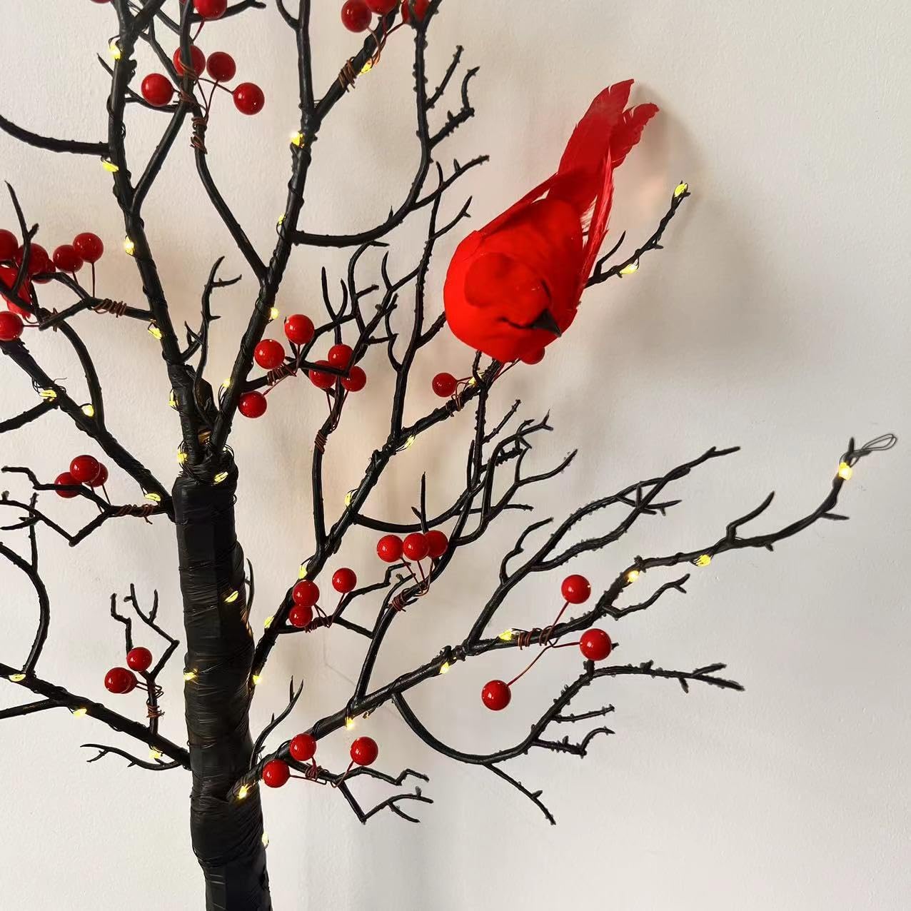 Christmas Vintage Glowing Tree with Cardinals, 2025 New Led Vintage Glowing Trees, 1/2 Piece Set of Twinkle Tree Lamp, Party for Home with Berries/Lighted Branches (1pc-a)