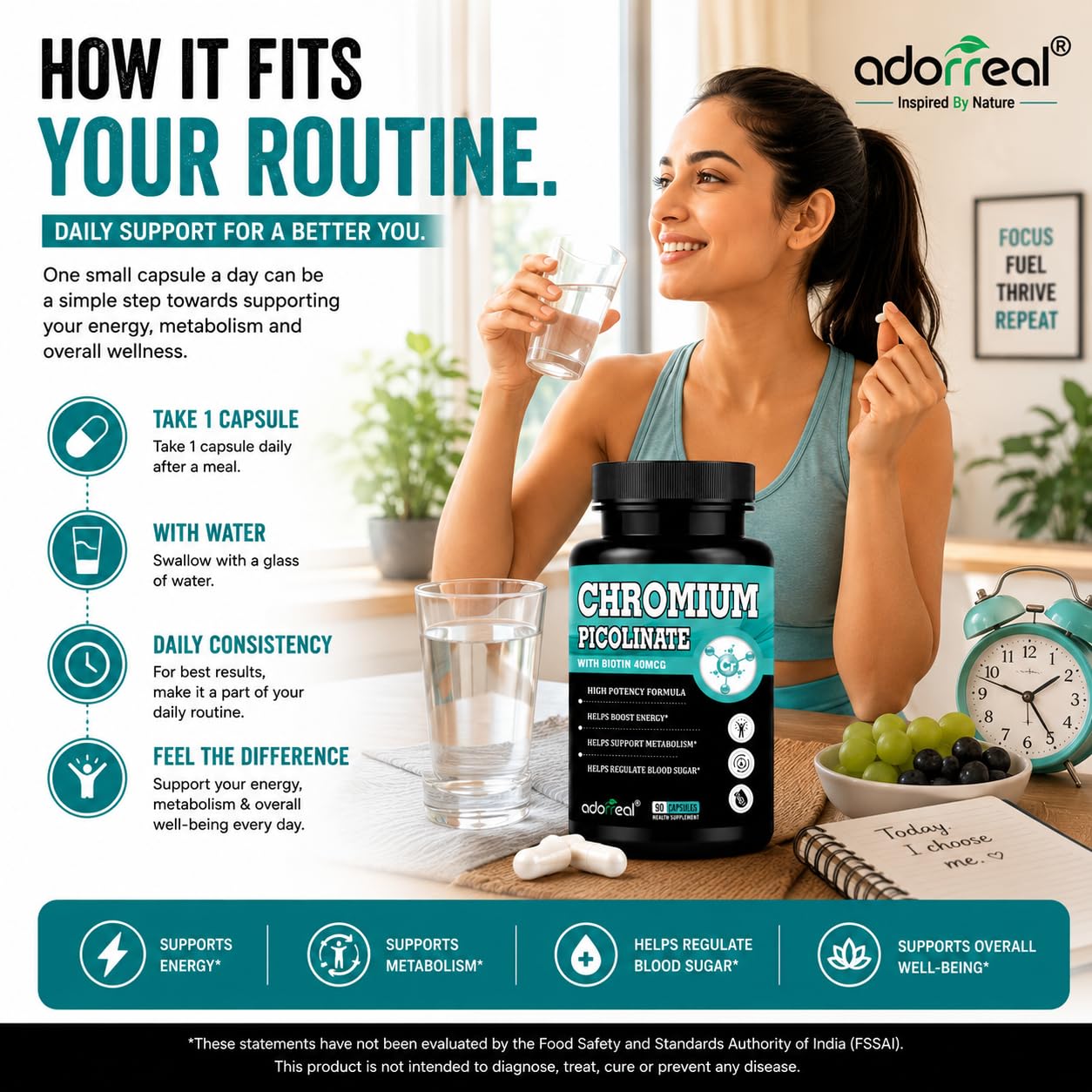 Adorreal Chromium Picolinate 400 mcg with Biotin 40 mcg | 90 Veg Capsules | High Potency Formula | Supports Normal Glucose Metabolism, Energy Metabolism & Overall Wellness | Health Supplement 4
