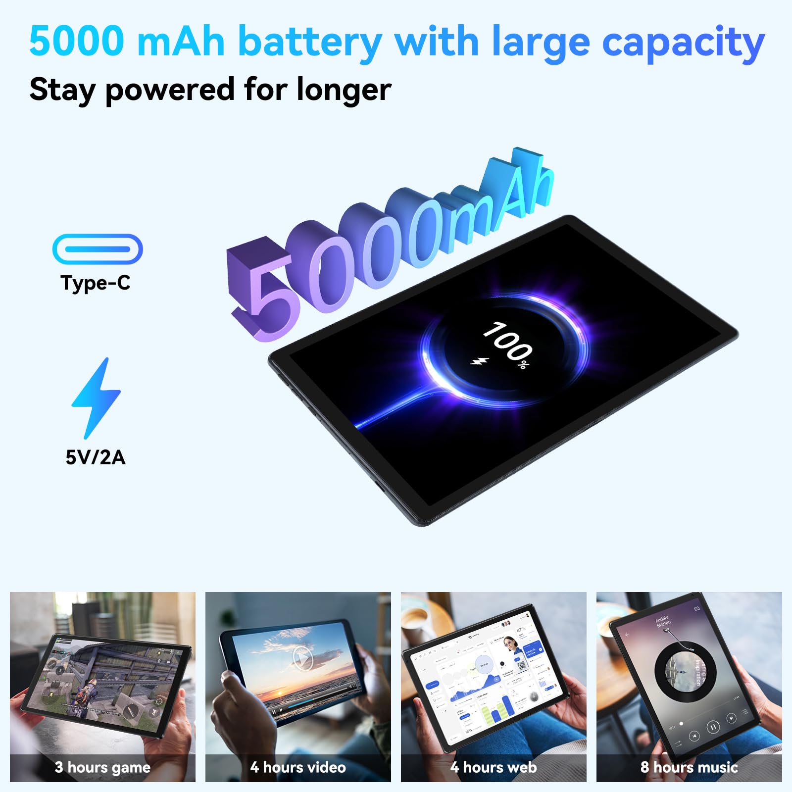 Whitedeer Tablet, Tablet 10 Zoll, Android Tablet mit 30GB RAM 128GB ROM, Octa-Core, HD IPS Touchscreen, 5000mAh Akku, WiFi 6, Bluetooth 5.0, Dual Kamera, Face ID, Google-Zertifiziert, Schwarz