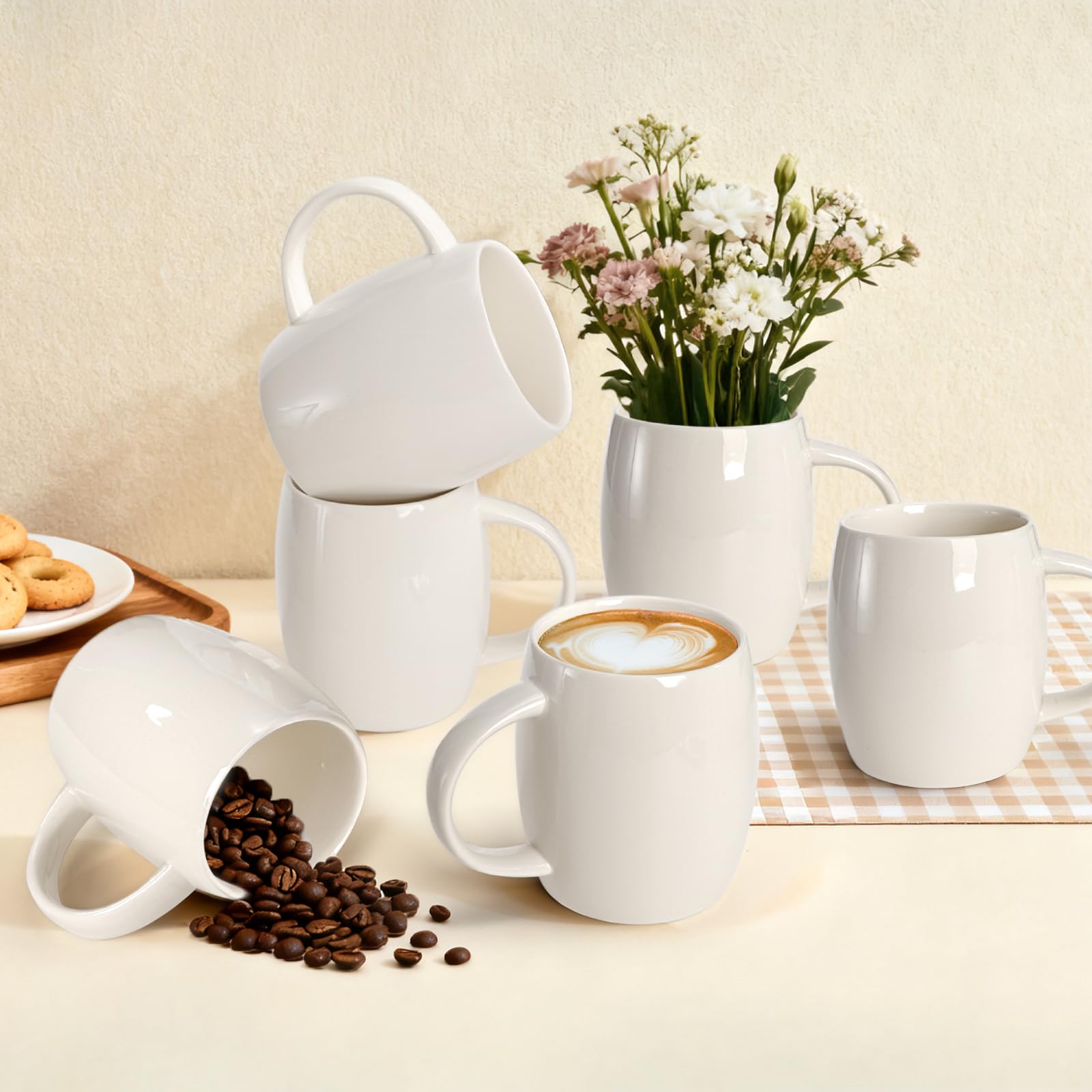 Foraineam Set of 6 Porcelain Mugs 15 Ounces White Coffee Mugs Set