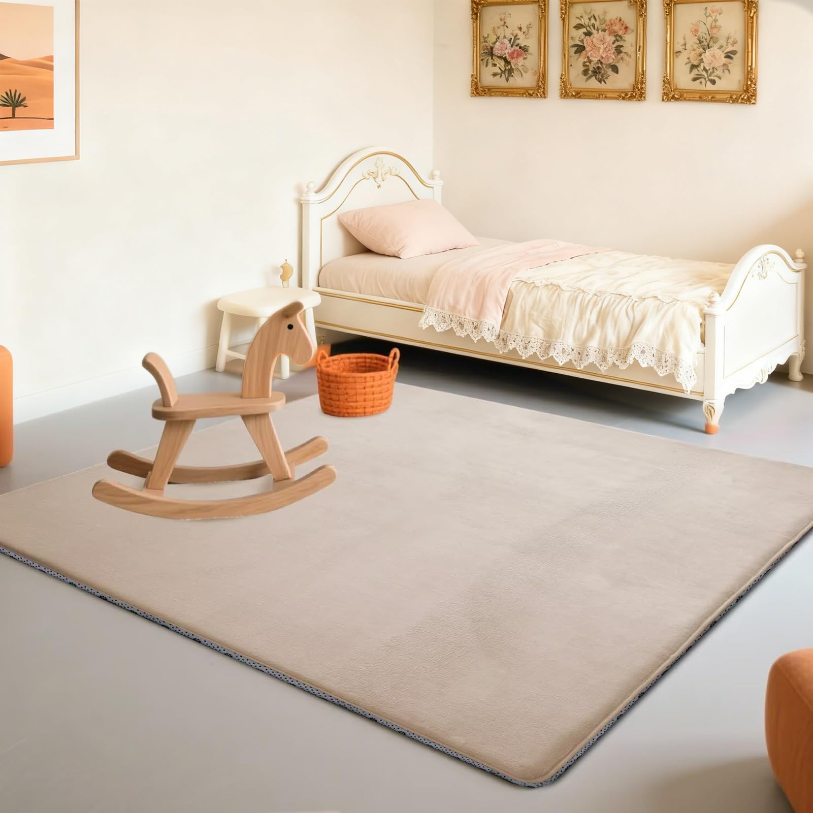 Spielmatte Baby 130 x 250 cm Hellbraun 2cm Dicke Teppich für Kinderzimmer mit Krabbelmatte Baby mit Rutschfester Unterseite Krabbeldecke, Kinderteppich, Spielteppich Kinder, Teppich Baby