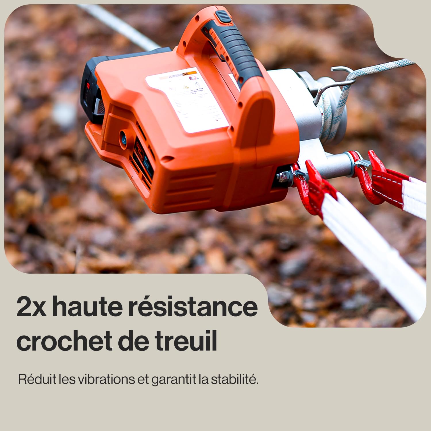 SuperHandy Treuil électrique portable Moteur sans balais alimenté par batterie Li-Ion 454kg-908kg Force de traction maximale pour la sylviculture, la chasse(corde à faible allongement incluse)