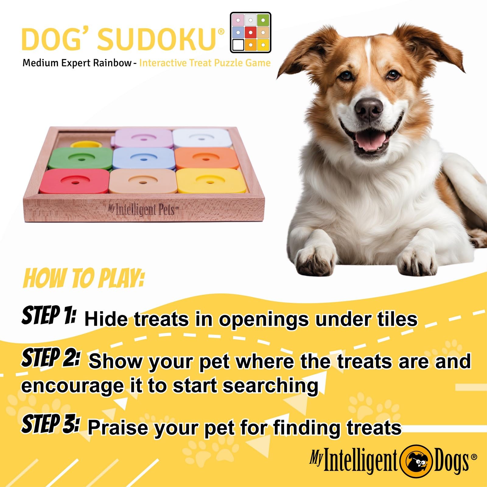 Sudoku Medium Expert Rainbow interaktywna zabawka dla psa z drewna, inteligentna zabawka dla psów