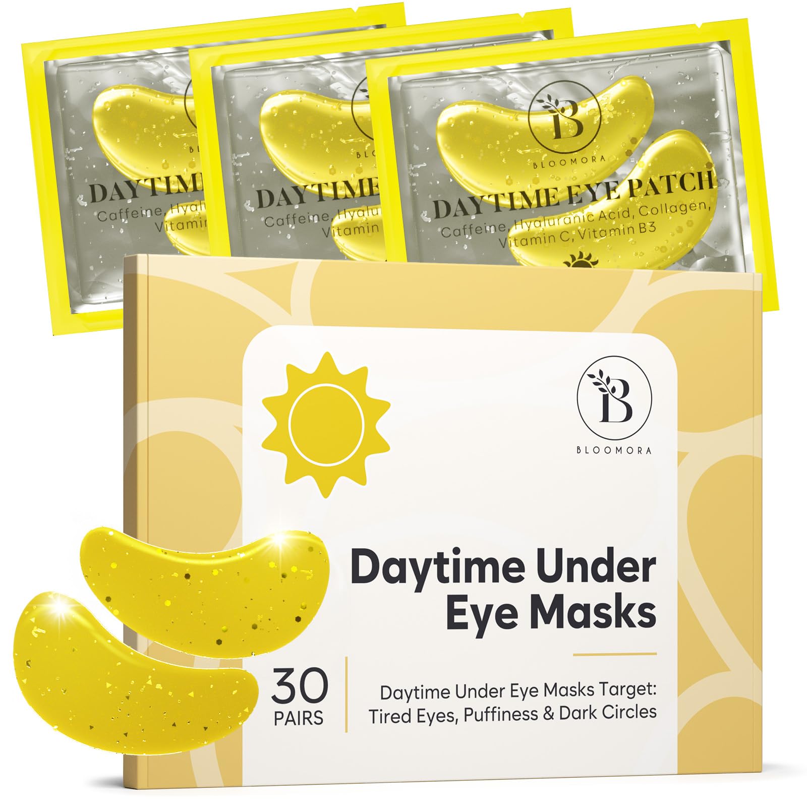 BLOOMORA Daytime Under Eye Patches for Puffy Eyes and Dark Circles, Gel Eye Masks with Caffeine, Collagen & Vitamin C, Deeply Moisturizing,