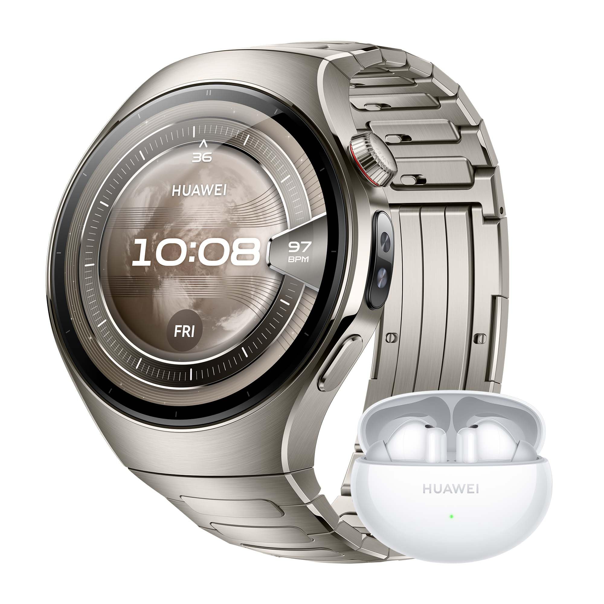 HUAWEI WATCH 5, 46mm Smartwatches, +FreeBuds 6i Bianco, Tecnologia Multi-sensing X-TAP, SpO2 dal Polpastrello, Health Glance, eSIM, con App ECG, HRV, Due Modalità di Batteria fino a 11 Giorni, Argento