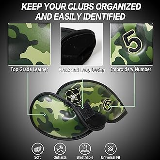 FINGER TEN Premium Synthetic Leather Stylish Iron & Wedge Golf Head Covers Value 12 Piece Set, Embroidered Labels & Fits Most Clubs Gift Set, Travel Protection Accessories