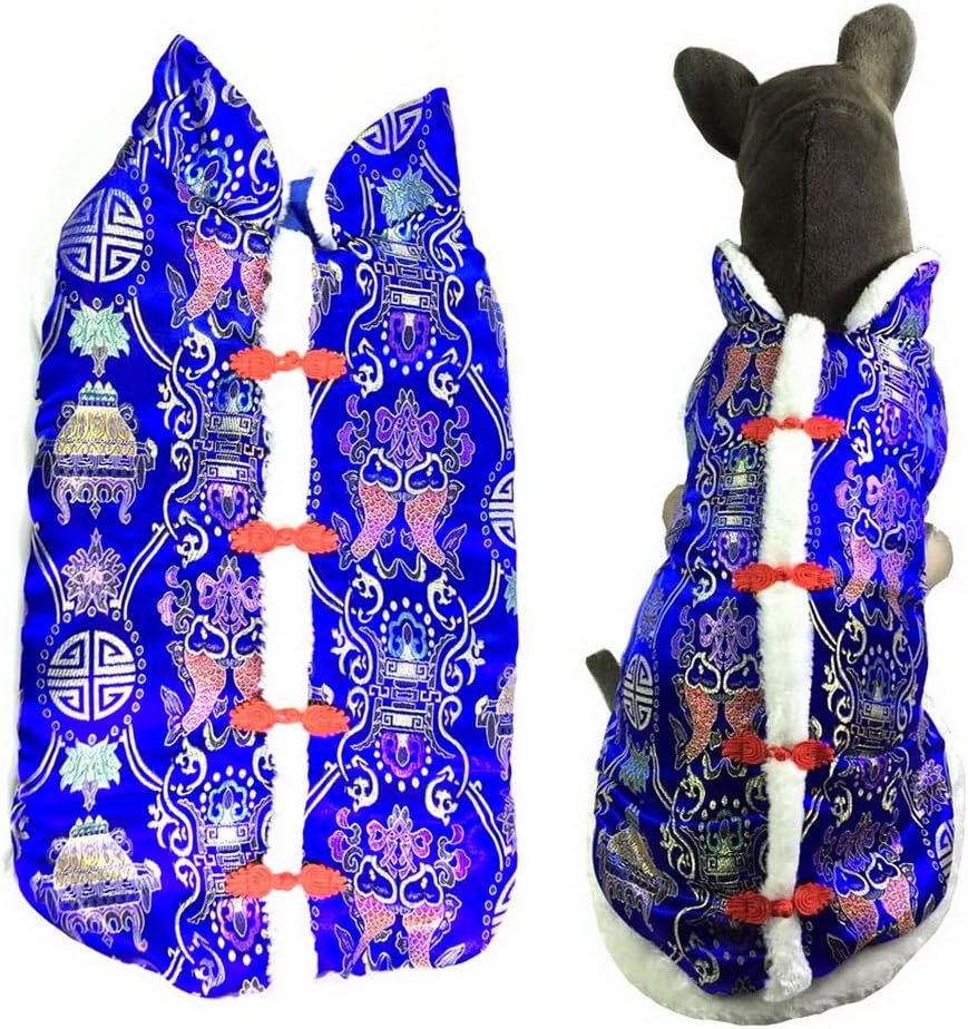 SELMAI Dog Chinese Costume Medium Dog Coats New Year Tang Large Dog Jackets Print Clothes Blue 4XL