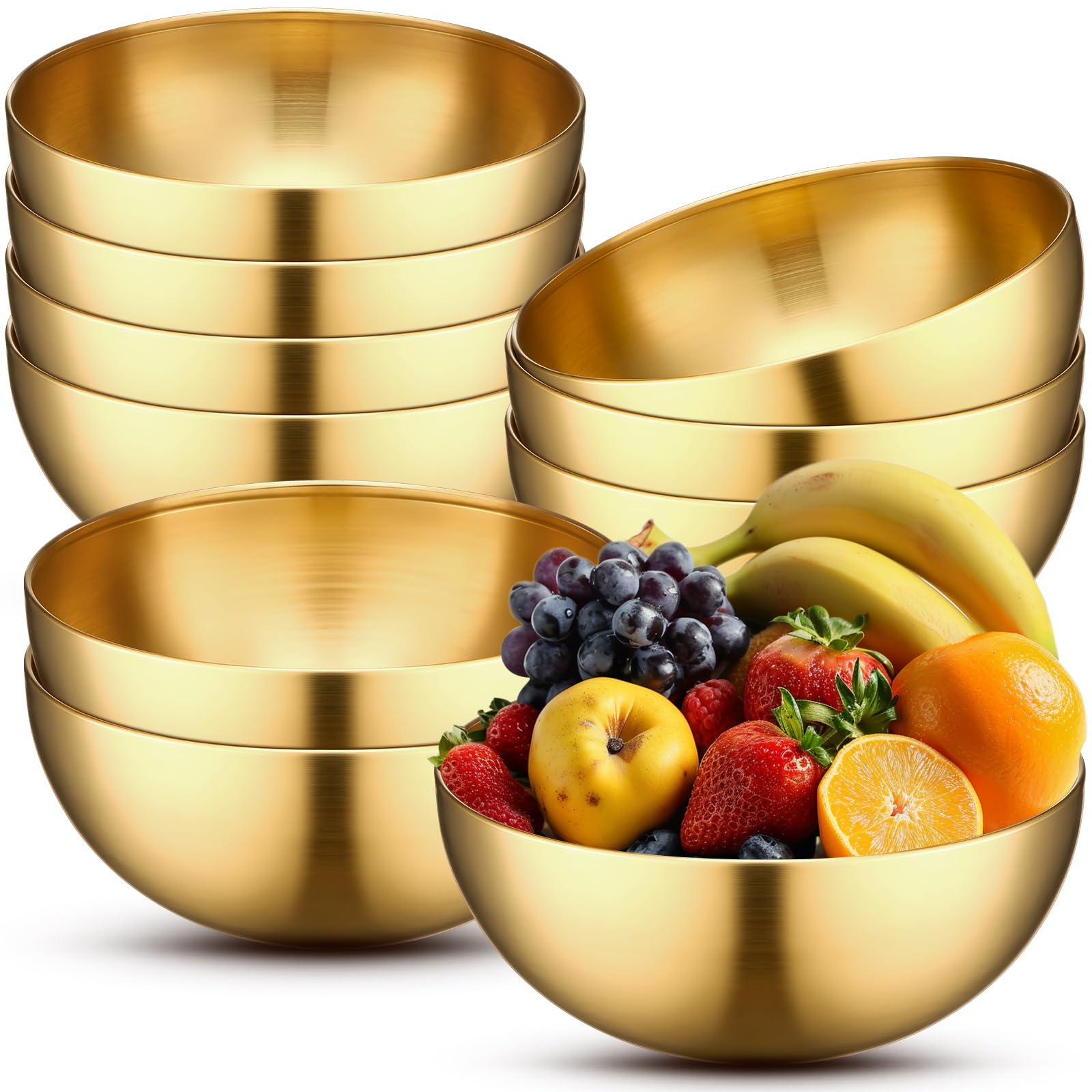 Nuogo 10 Pcs 9.8 Inch Gold Bowls Stainless Steel Salad Mixing Bowls