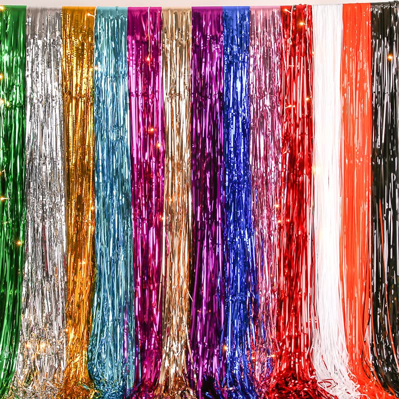 Lot de 10 rideaux à franges - Rose - Paillettes métalliques - Pour fête - Décoration d'anniversaire - 1 x 2,45 m