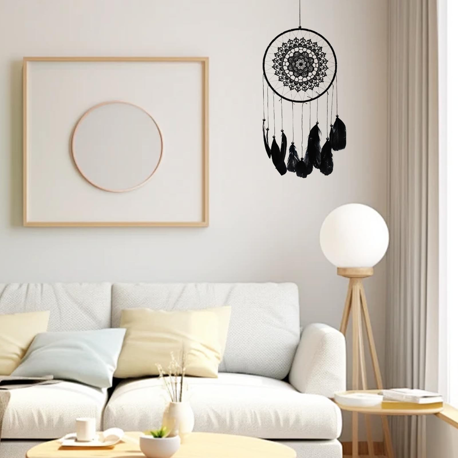 Attrape Reve pour la chambre à coucher, Attrape RêVes Fait à la Main, Capteur de Rêves avec Plumes et Perles, suspendu pour Maison Chambre Coucher Fête Attrapeur, cadeau artisanal (Noir)
