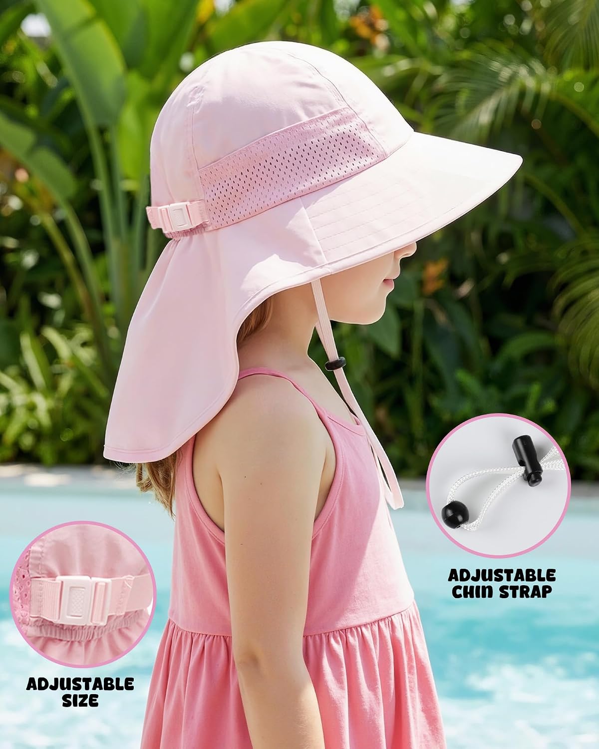 Toddler Baby Sun Hat Kids Summer Beach Essentials Adjustable Beach Hats with Bucket Wide Brim for Boys Girls Age 0-14 Years