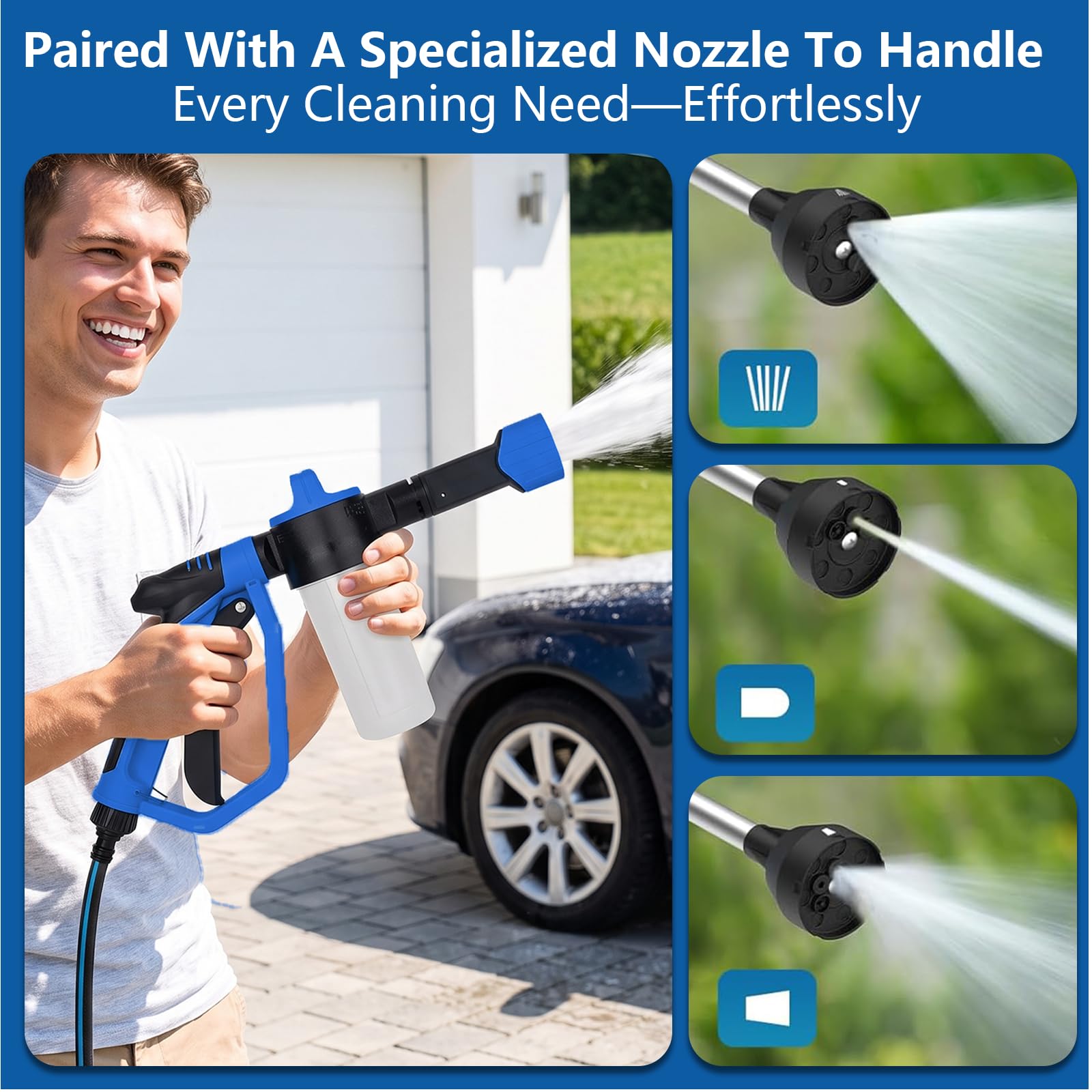 Pistola a Schiuma per Autolavaggio, Kit Pulizia Auto con Cannone a Schiuma, Guanto in Microfibra, 3 Modalità ad Acqua, Lancia a Schiuma per Auto e Irrigazione Giardino
