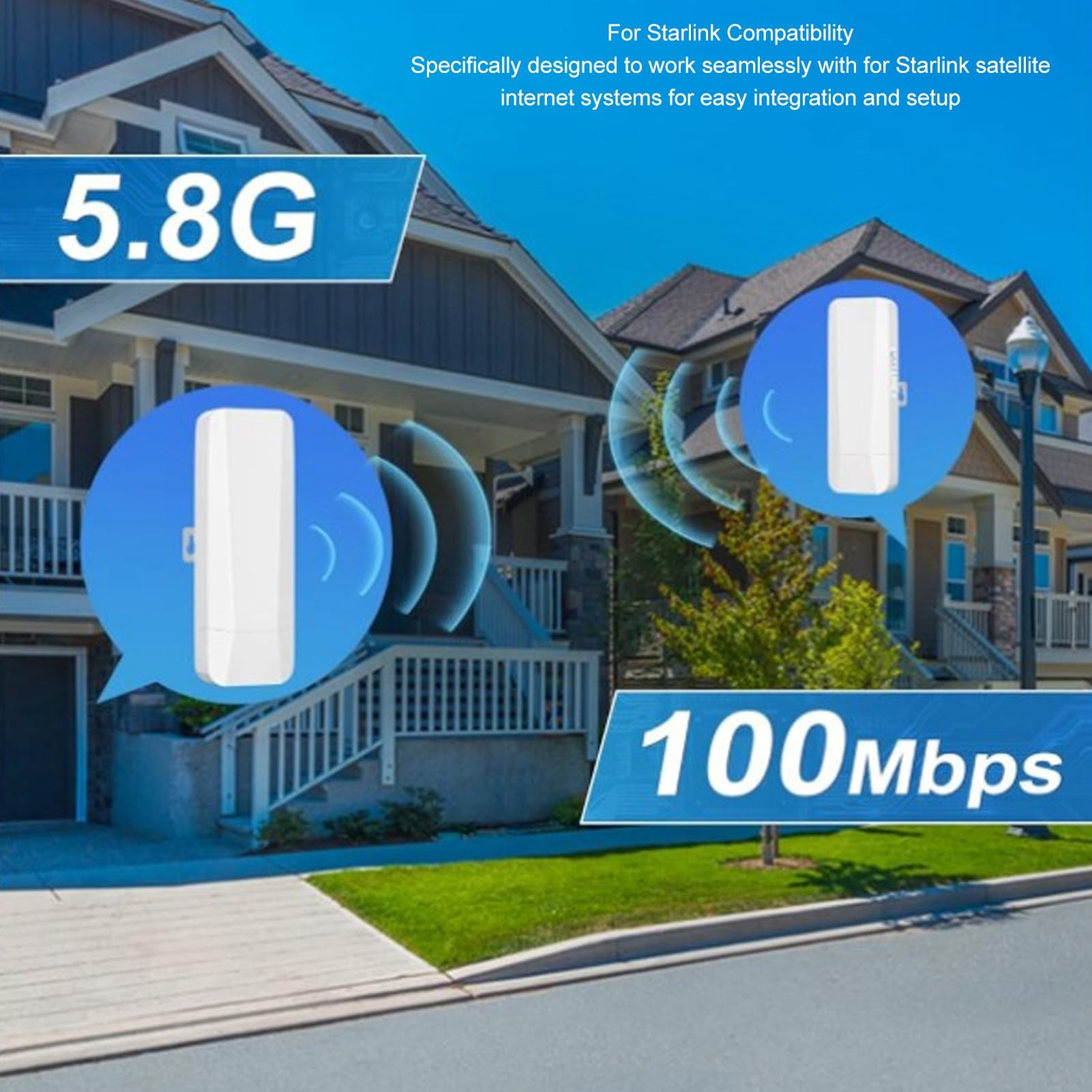 SENECESLI Drahtlose Brücke für den Außenbereich, Punkt-zu-Punkt für 5,8 G 3 Km Lange WLAN-Brücken mit 14 DBi High-Gain-Antenne, 2 RJ45-LAN-Ethernet-Ports, Wetterfest nach IP65