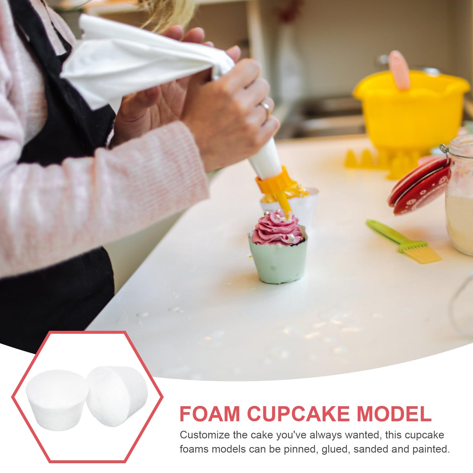 Operitacx Foam Cake Models 2.56 Inch Reusable Polystyrene Cupcake Dummies for DIY Decorating Practice Wedding Display and Party Decoration - Image 2