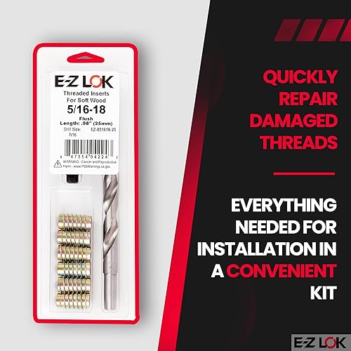 Miniatura 3 de E-Z LOK E-Z - Kit de reparación de roscas hexagonales para insertos roscados de madera blanda 516-0.709 x 0.984 in, taladro, herramienta de