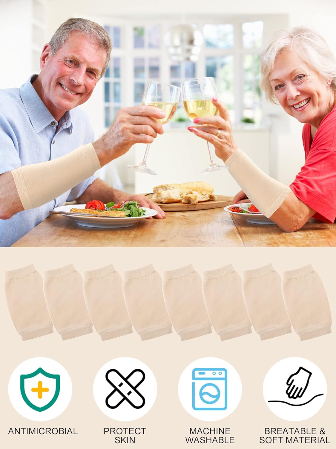 Janmercy 9 Pairs Arm Protectors for Thin Skin and Bruising Arm Guards Elderly Protective Sleeves for Gardener Working - Image 4