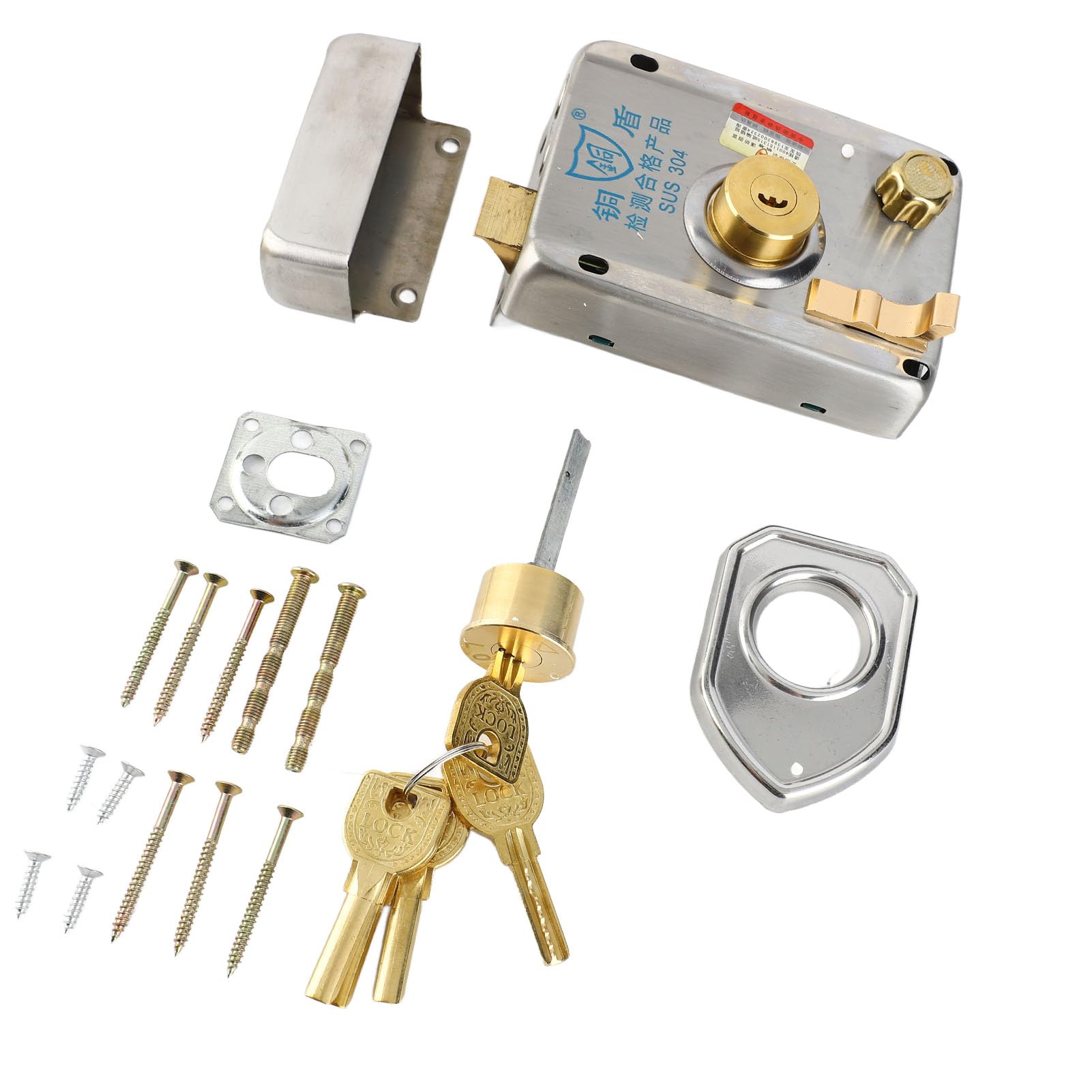 Rim lock set en acier inoxydable vintage avec cylindre de haute sécurité
