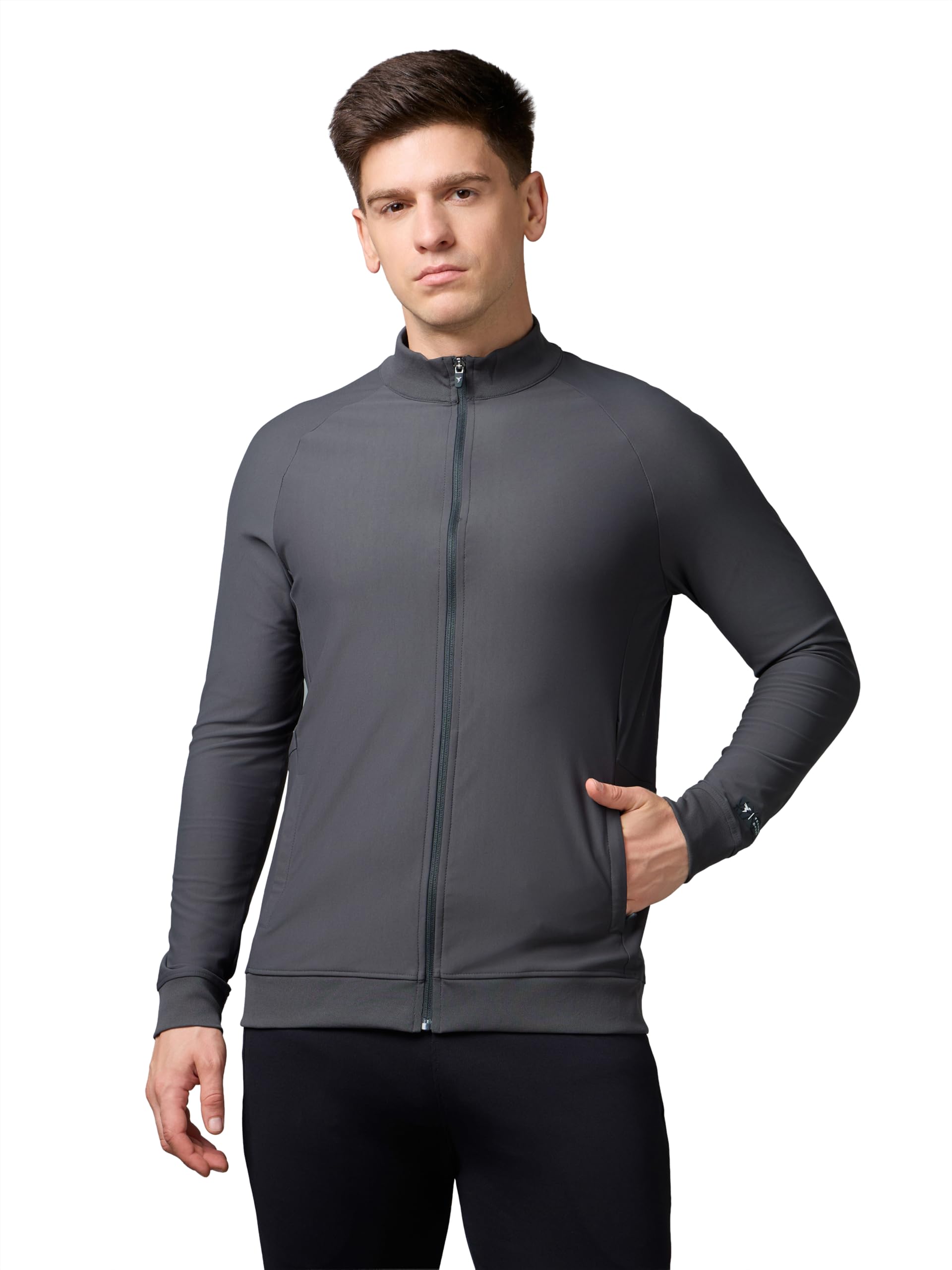 Men's Slim Fit Mock Neck Solid Sports Jacket with Duracool+ for Gym, Training, Winter Wear