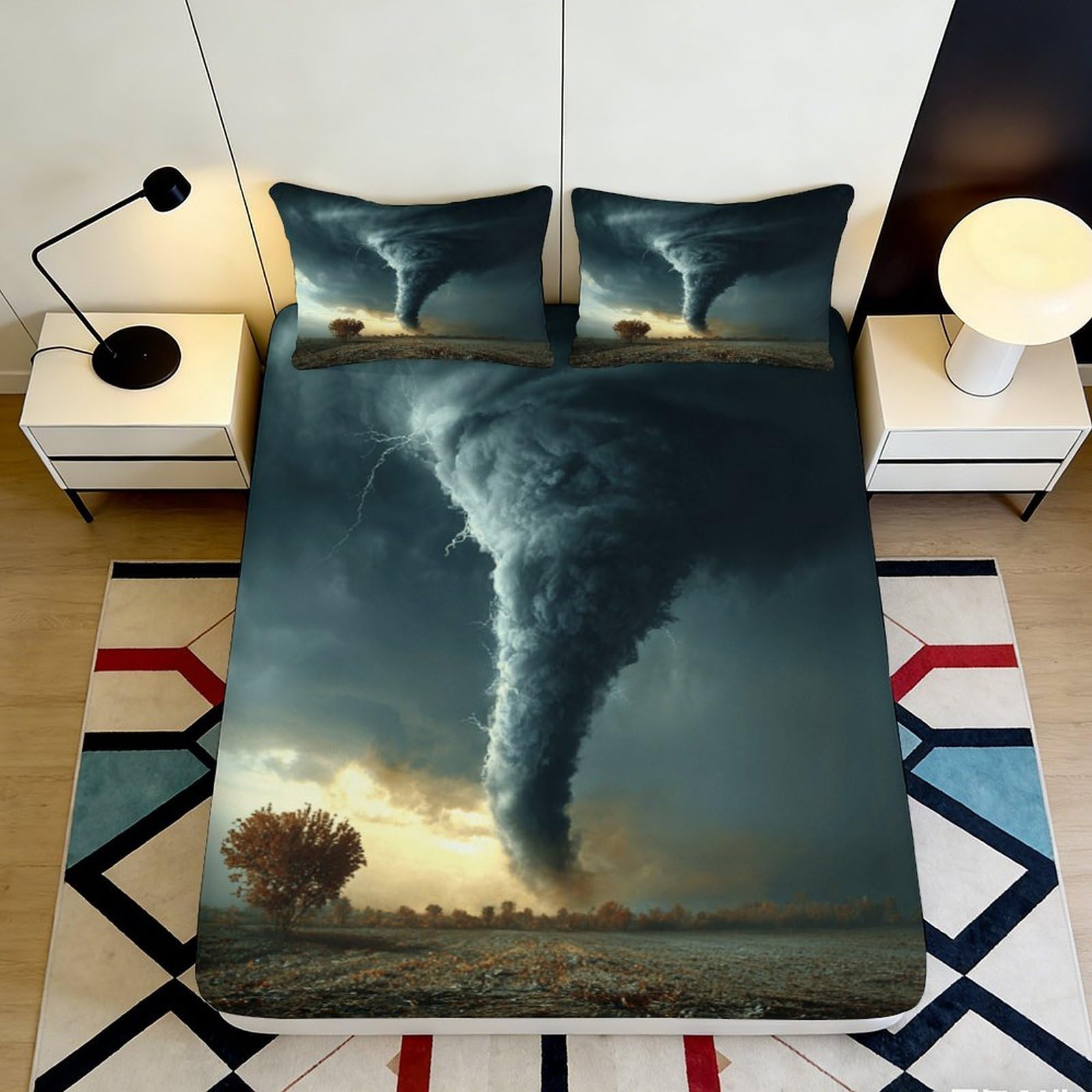 3D Printed Tornado Storm Fitted Sheet Microfiber Soft Bed Cover for Bedroom Decor Dorm Mattress Protection 90x200x25cm