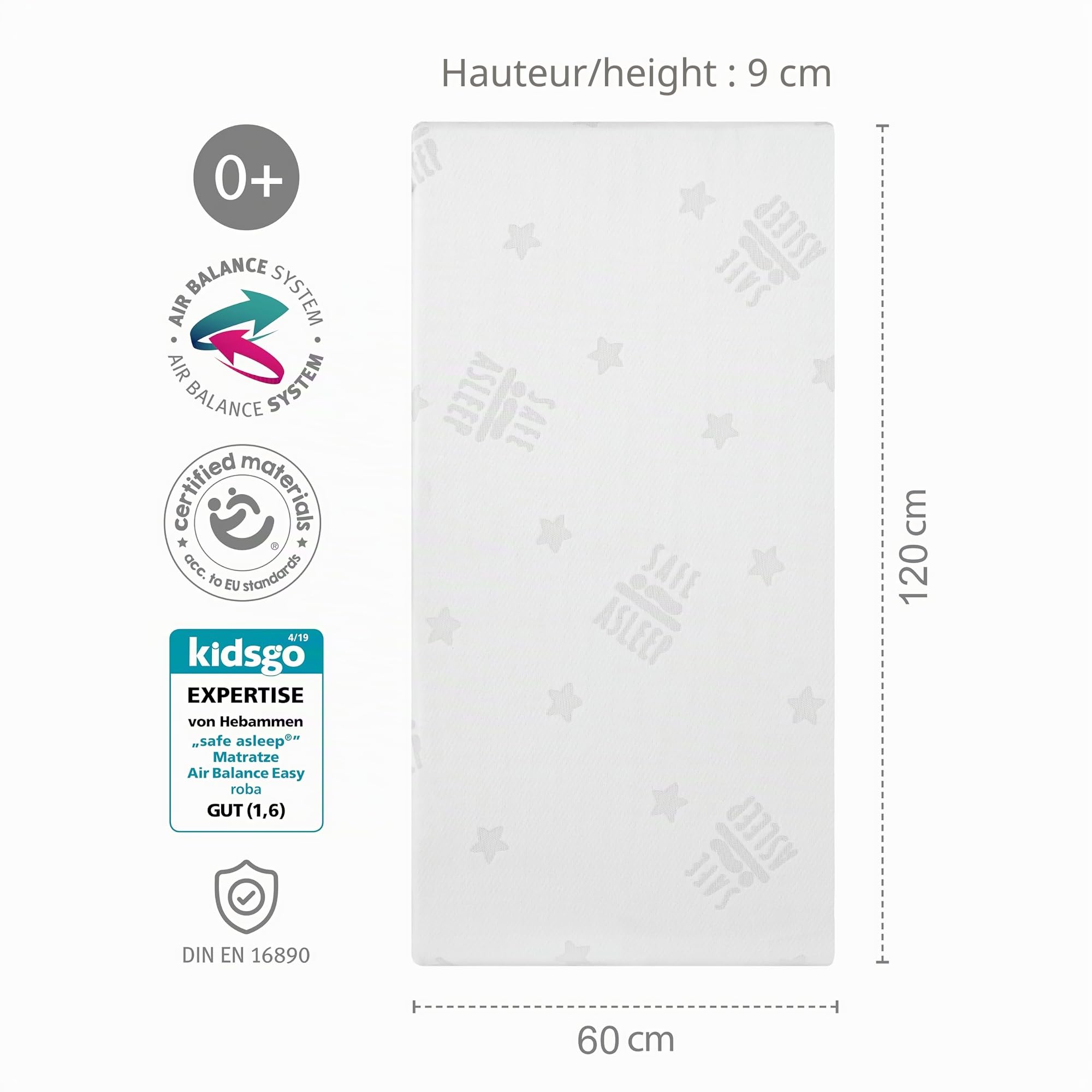 roba Matelas Bébé Roulé Safe Asleep® - 60 x 120 cm - Déhoussable et Lavable - Mousse Respirante et Équilibrée - Idéal pour Les Voyages - Épaisseur 9 cm - Blanc