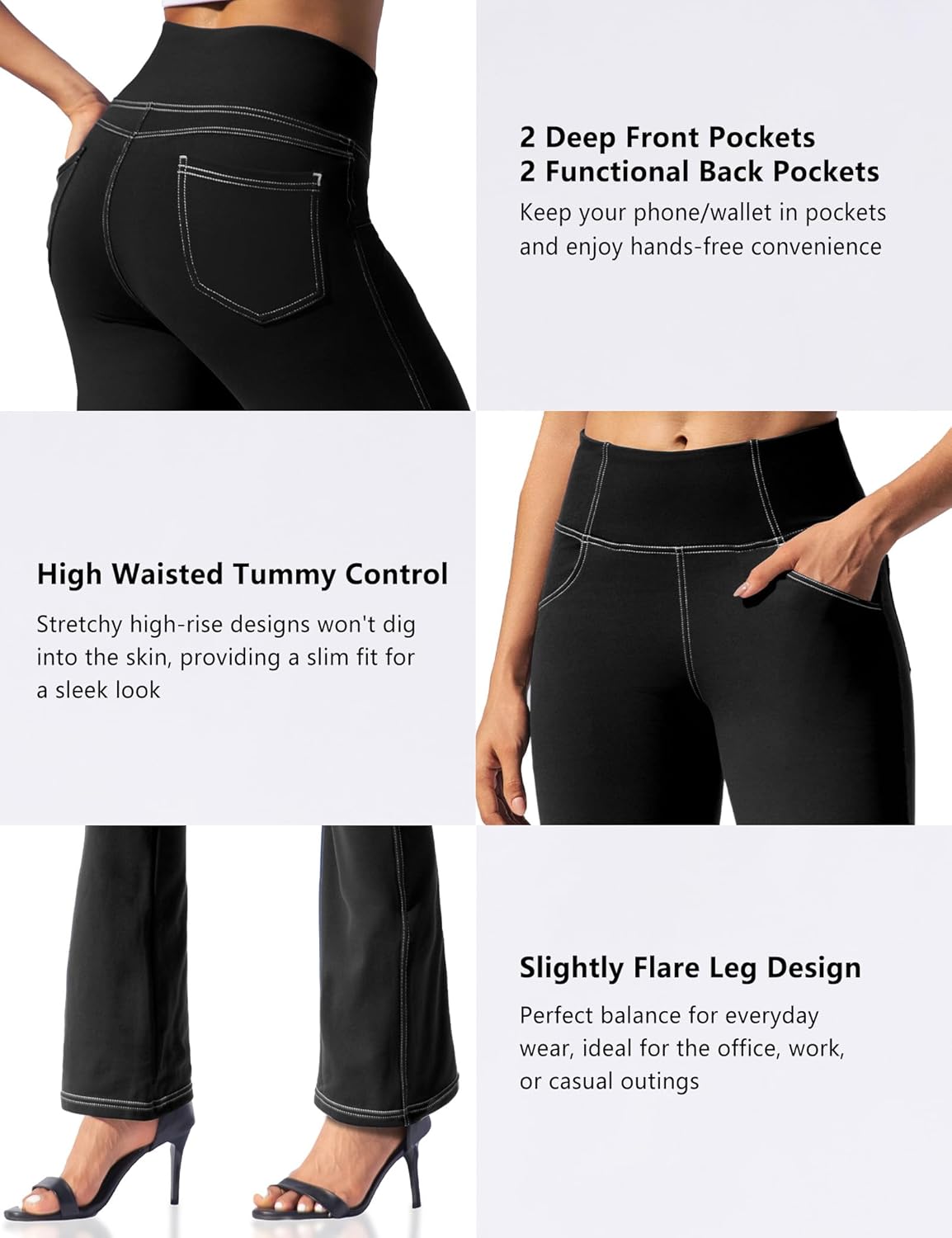 VOOVEEYA Women's Fleece Lined Leggings Flare Pants with Pockets Thermal Warm High Waisted Winter Bootcut Yoga Dress Pants - Image 5