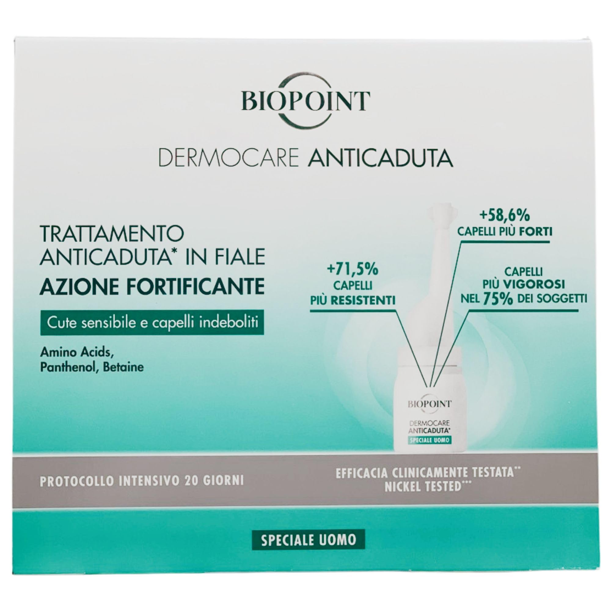 SET DERMOCARE ANTICADUTA Uomo: Shampoo Per Capelli Indeboliti 200ml + Trattamento In Fiale, Azione Fortificante. Per Cute Sensibile e Capelli Indeboliti (20 Fiale Monodose 6ml) + Spazzola